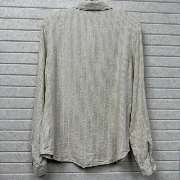 Orvis Women’s Linen Blend Button Up Shirt Roll Tab Sleeve Beige Small - Picture 3 of 12